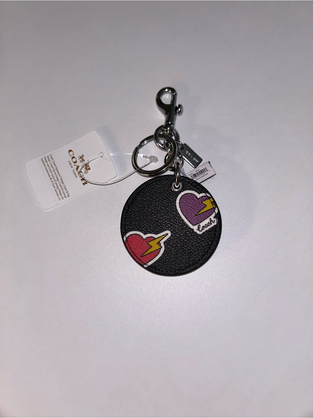 Coach NY Mirror Bag Charm With Hearts &Bolt neon-colored lightning boltsNWT - Picture 12 of 16